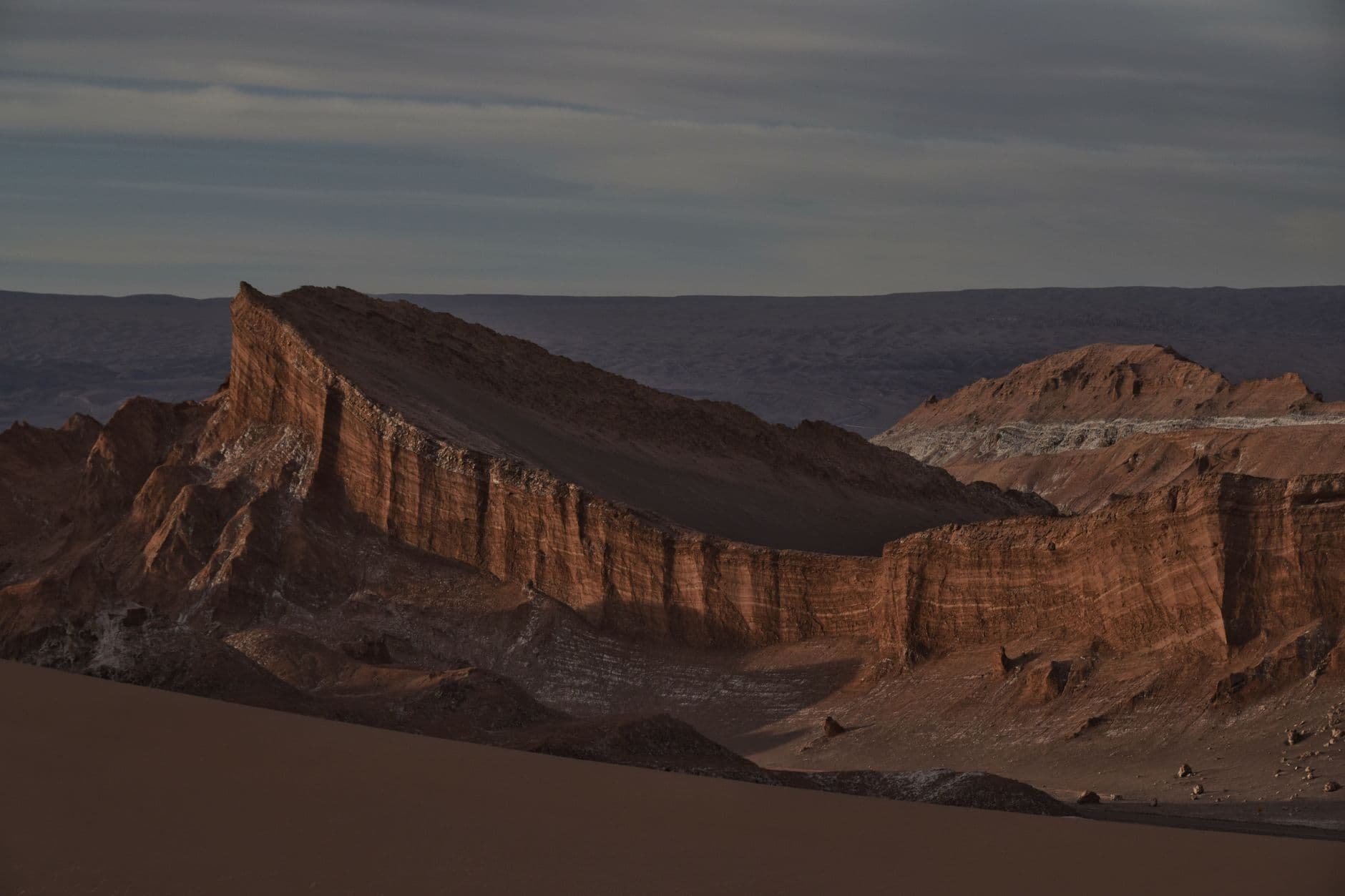 Scenic view of dramatic rock formations in Antofagasta desert, Chile.
